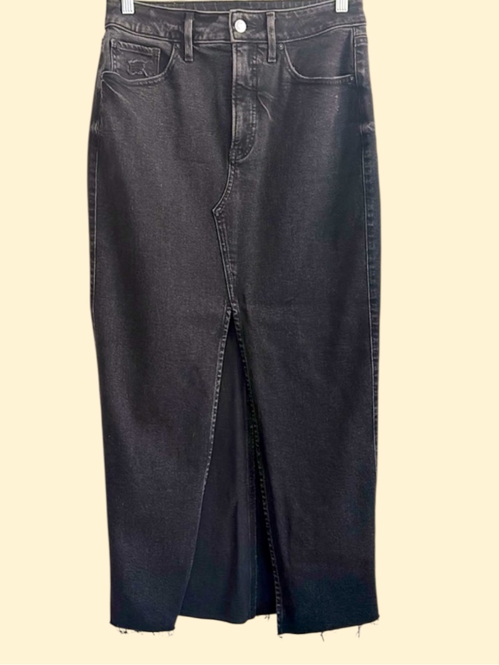 Express Black High-Waist Front-Slit Denim Skirt